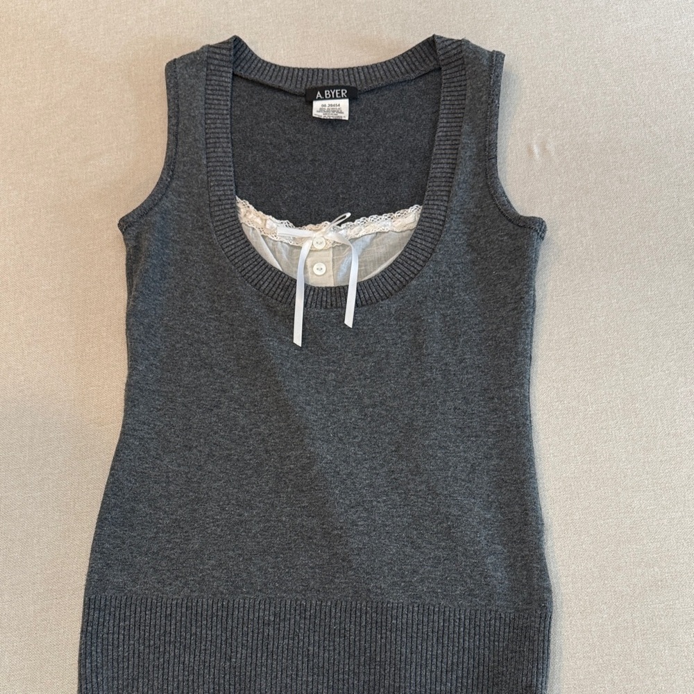 A. Byer Charcoal Sleeveless Top with Lace Accent